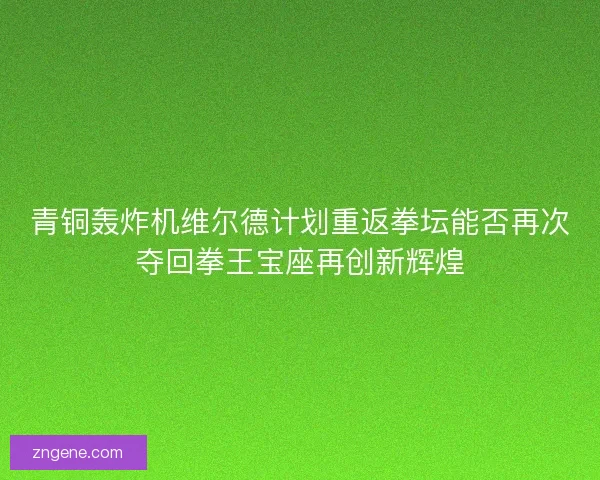 青铜轰炸机维尔德计划重返拳坛能否再次夺回拳王宝座再创新辉煌